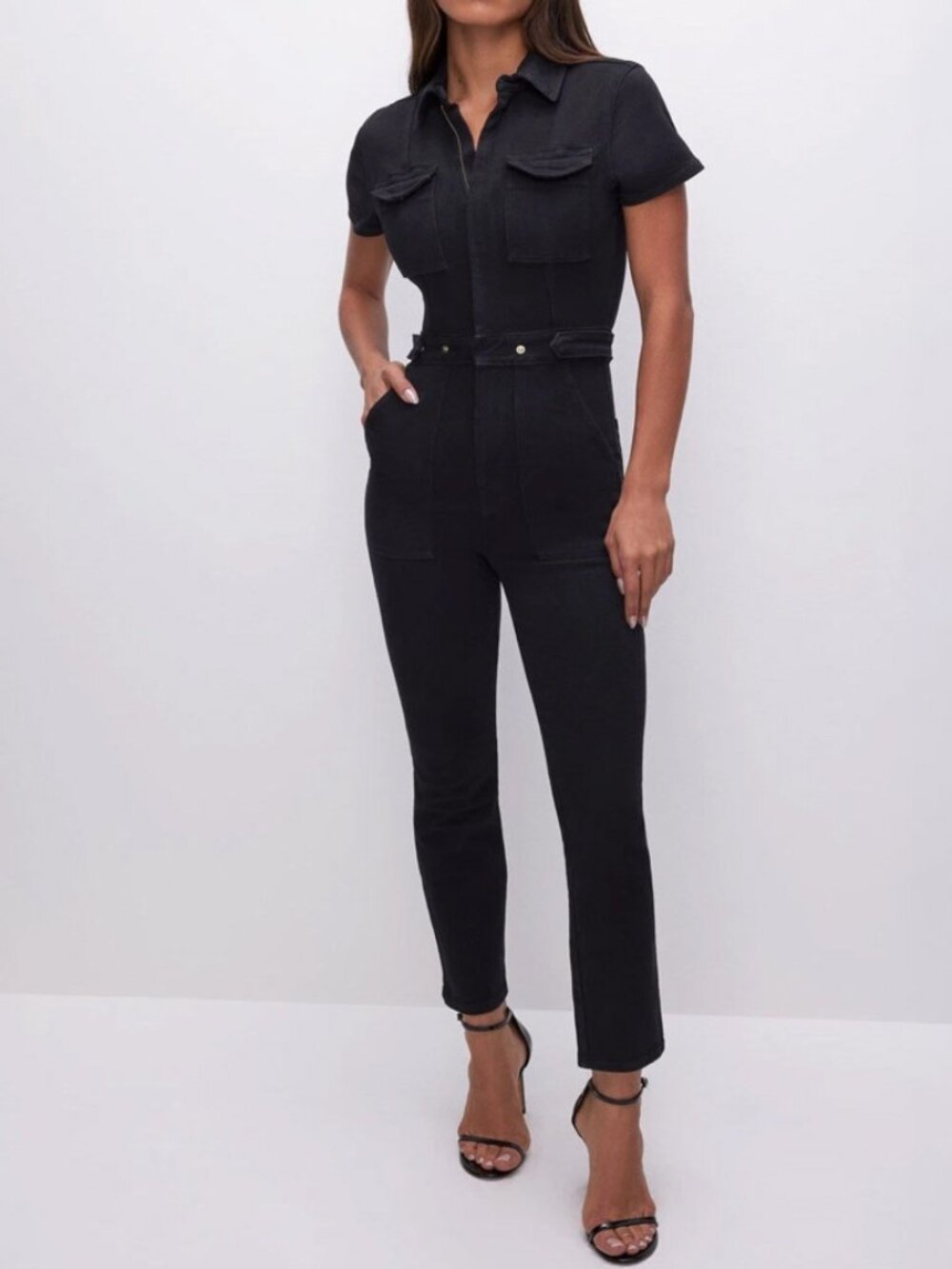 Good American Black Denim Utility Jumpsuit Size L